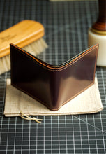 Load image into Gallery viewer, Eight Pocket Traditional Bifold - Horween Ultraviolet Shell Cordovan, Rainbow Buttero & Black Chèvre