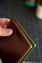 Load image into Gallery viewer, Eight Pocket Traditional Bifold - Horween Ultraviolet Shell Cordovan, Rainbow Buttero & Black Chèvre