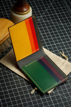 Load image into Gallery viewer, Eight Pocket Traditional Bifold - Horween Ultraviolet Shell Cordovan, Rainbow Buttero & Black Chèvre