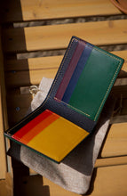 Load image into Gallery viewer, Eight Pocket Traditional Bifold - Green Buttero, Rainbow Buttero & Black Chèvre