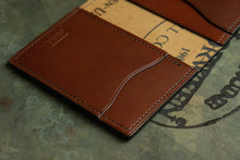 Load image into Gallery viewer, Compact Bifold - Dark Cognac Horween Shell Cordovan & Chocolate Italian Vegtan