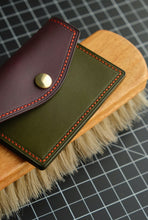 Load image into Gallery viewer, Minimalist Snap Wallet - Olive and Violet Italian Vegtan