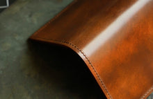 Load image into Gallery viewer, Compact Bifold - Marbled Dark Cognac Horween Shell Cordovan &amp; Chocolate Italian Vegtan
